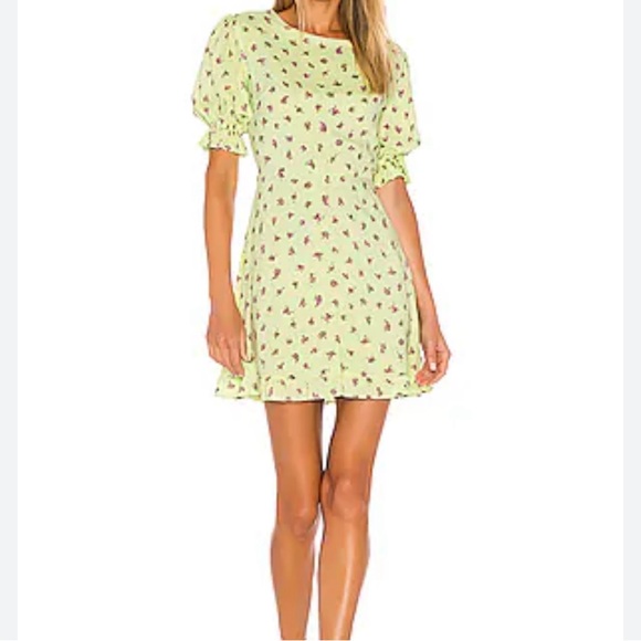 Faithfull the Brand 🌻 Light Green Florance Floral Mini Dress Sz 8 - Picture 1 of 15